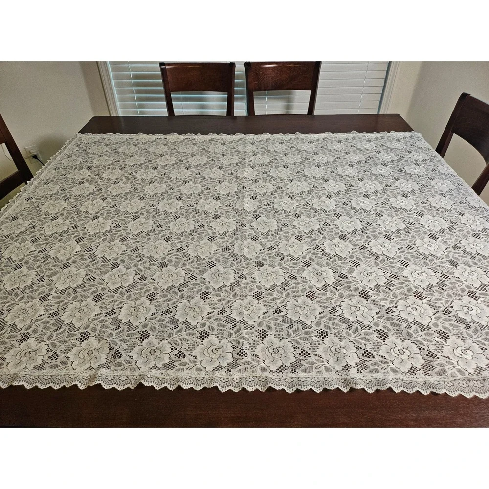 Vintage Lace Tablecloth Home Ivory Floral Scalloped Rectangle Vintage Style